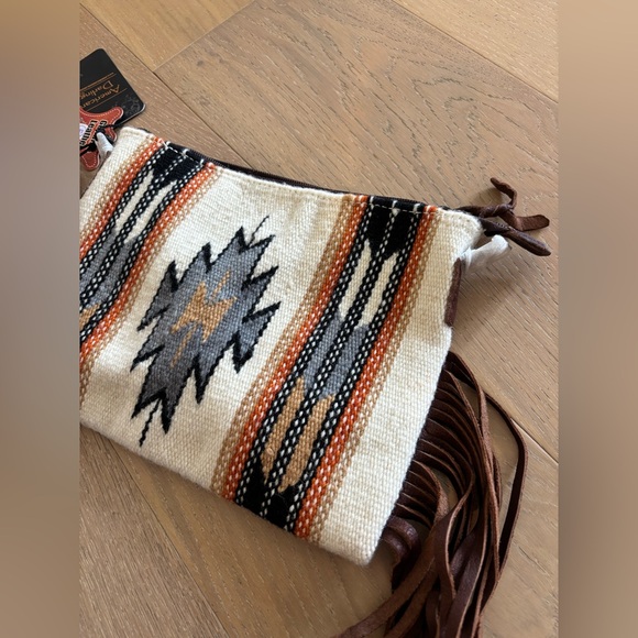 American Darling Bag Churro Wool Leather Tooled Fringe Aztec Boho Crossbody NWT - Picture 13 of 15
